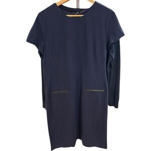 TALBOTS Navy Blue Sheath Shift Short Sleeve Stretch Work Business Casual Size 14